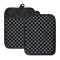 Grey And Black Checkered Pattern Print Pot Holders With Pocket