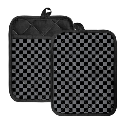 Grey And Black Checkered Pattern Print Pot Holders With Pocket