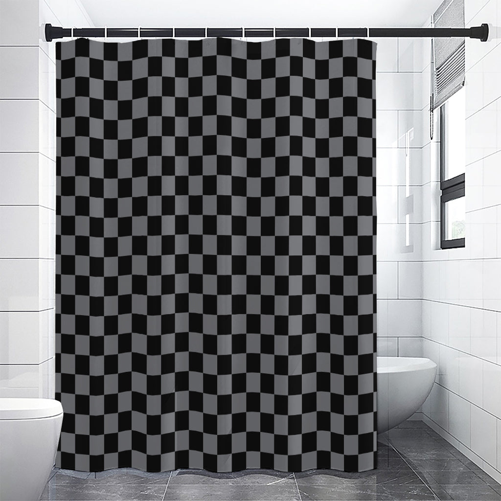 Grey And Black Checkered Pattern Print Premium Shower Curtain