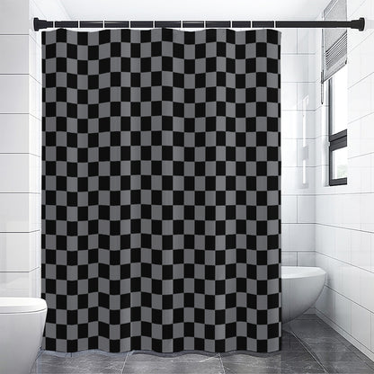 Grey And Black Checkered Pattern Print Premium Shower Curtain
