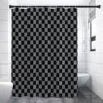 Grey And Black Checkered Pattern Print Premium Shower Curtain