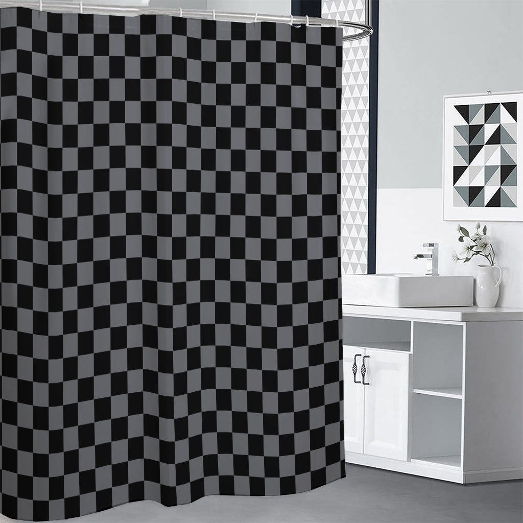 Grey And Black Checkered Pattern Print Premium Shower Curtain