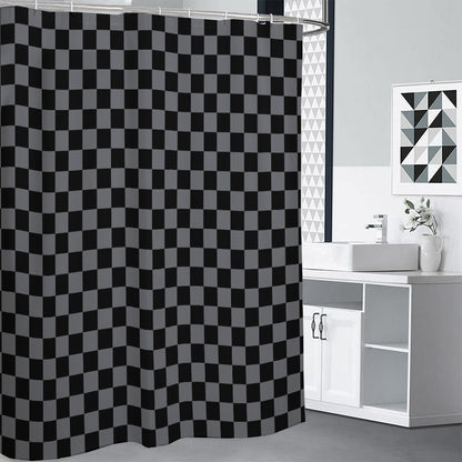 Grey And Black Checkered Pattern Print Premium Shower Curtain