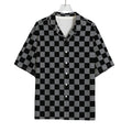 Grey And Black Checkered Pattern Print Rayon Hawaiian Shirt