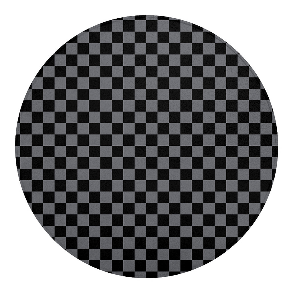 Grey And Black Checkered Pattern Print Round Blanket