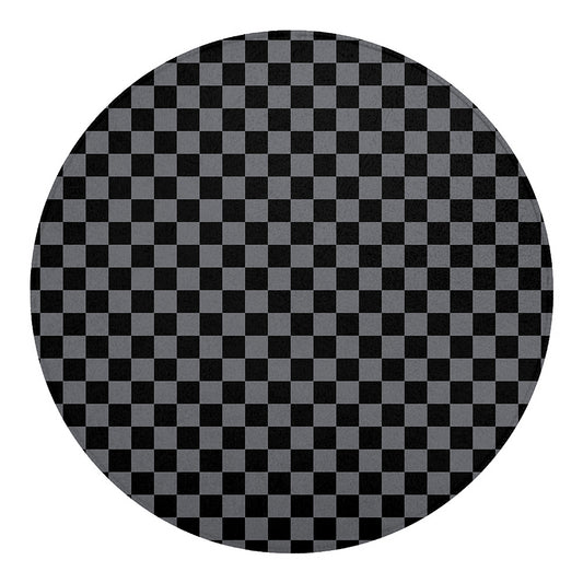 Grey And Black Checkered Pattern Print Round Blanket