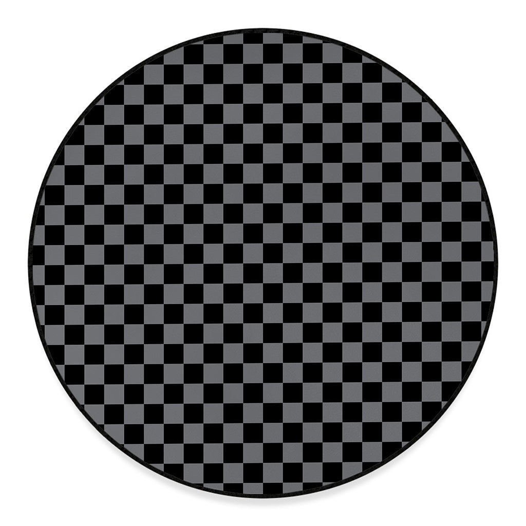 Grey And Black Checkered Pattern Print Round Floor Mat