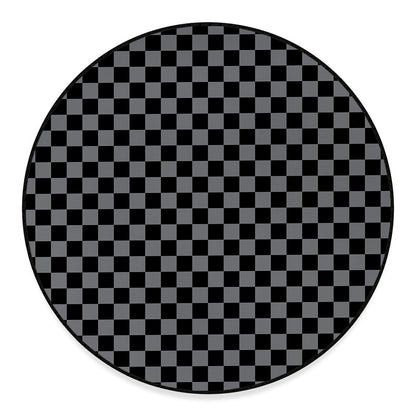Grey And Black Checkered Pattern Print Round Floor Mat