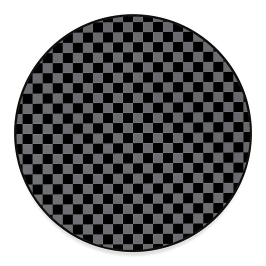 Grey And Black Checkered Pattern Print Round Floor Mat