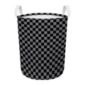 Grey And Black Checkered Pattern Print Round Laundry Basket