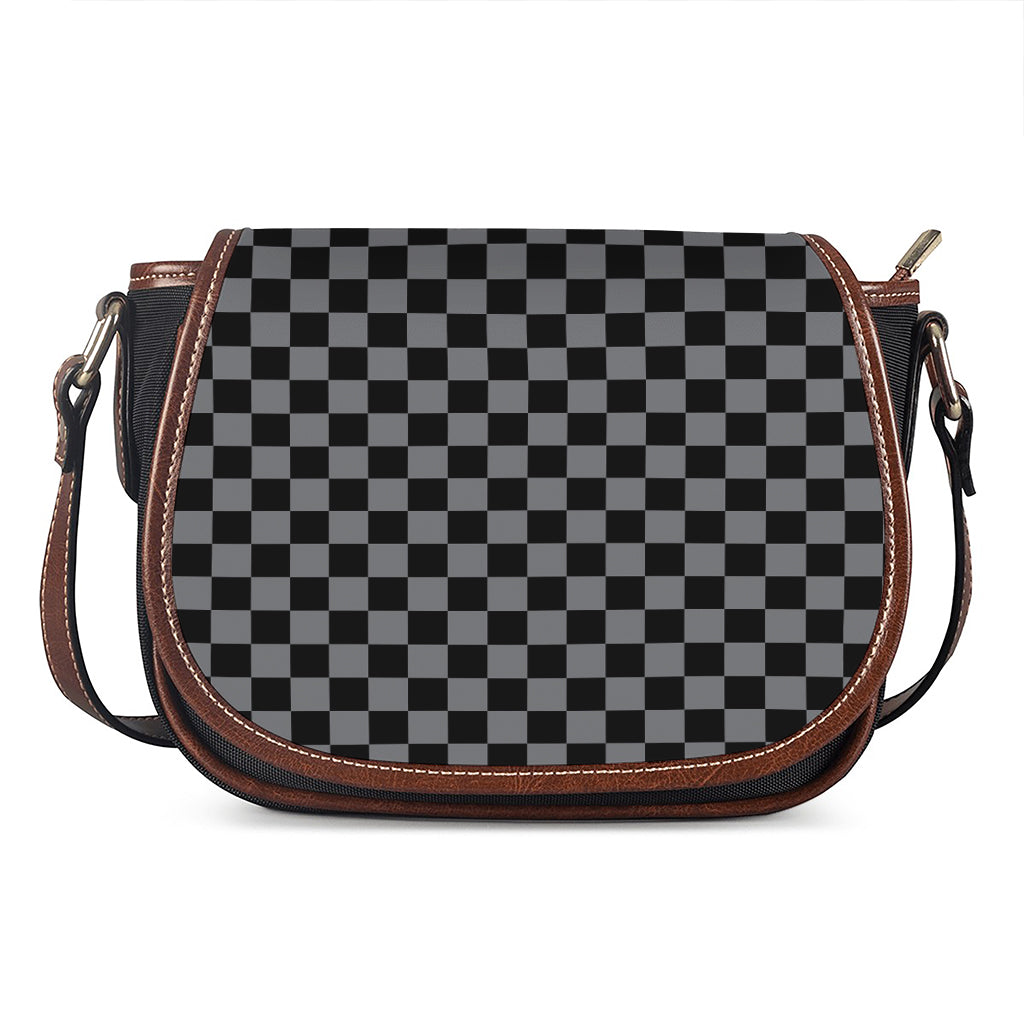 Grey And Black Checkered Pattern Print Saddle Bag