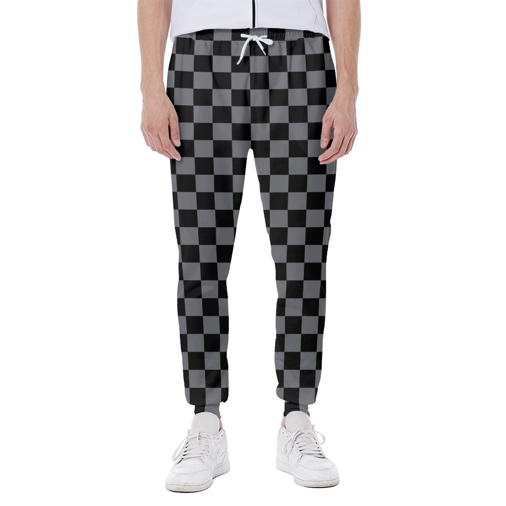 Grey And Black Checkered Pattern Print Scuba Joggers