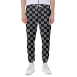 Grey And Black Checkered Pattern Print Scuba Joggers