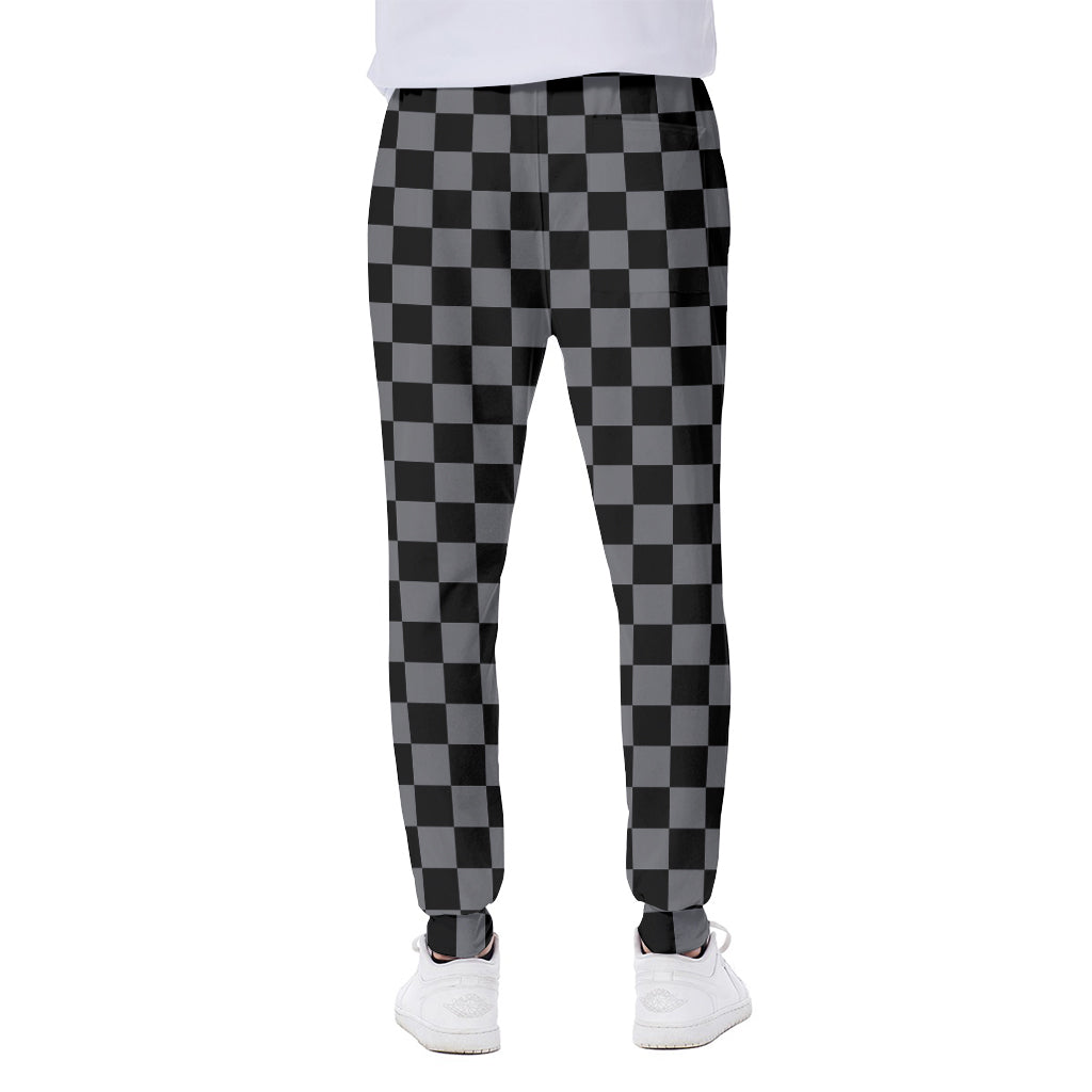 Grey And Black Checkered Pattern Print Scuba Joggers