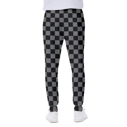 Grey And Black Checkered Pattern Print Scuba Joggers