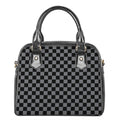 Grey And Black Checkered Pattern Print Shoulder Handbag