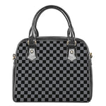 Grey And Black Checkered Pattern Print Shoulder Handbag