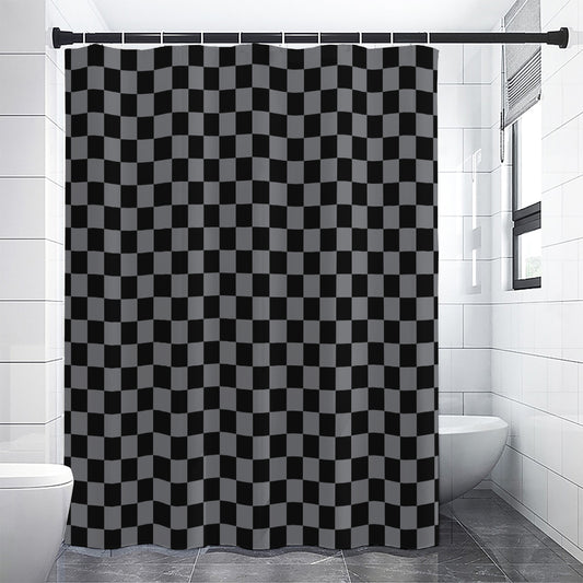 Grey And Black Checkered Pattern Print Shower Curtain