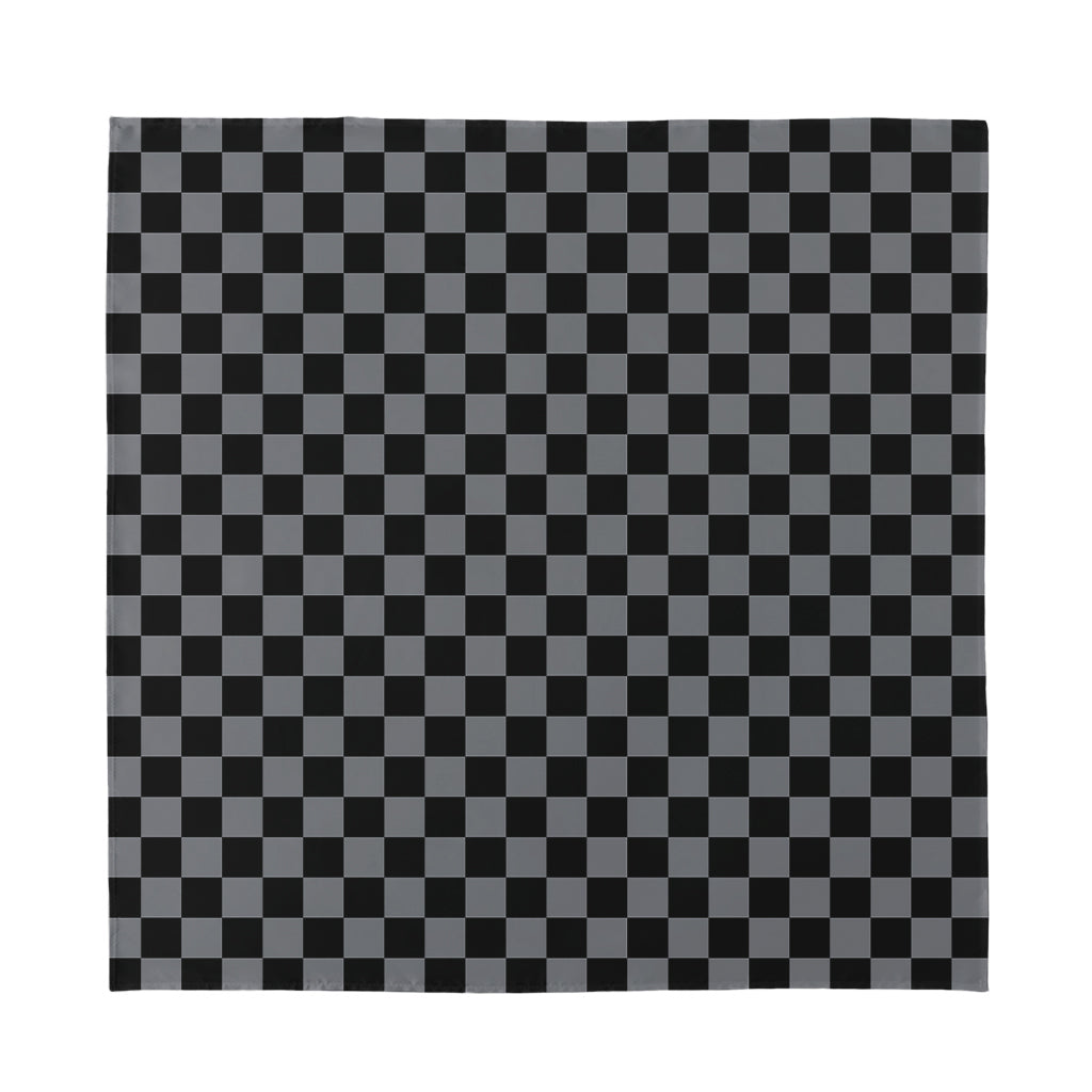 Grey And Black Checkered Pattern Print Silk Bandana