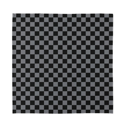 Grey And Black Checkered Pattern Print Silk Bandana