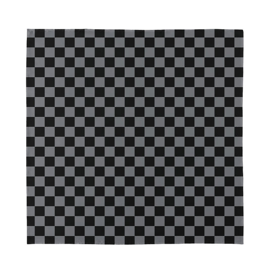 Grey And Black Checkered Pattern Print Silk Bandana