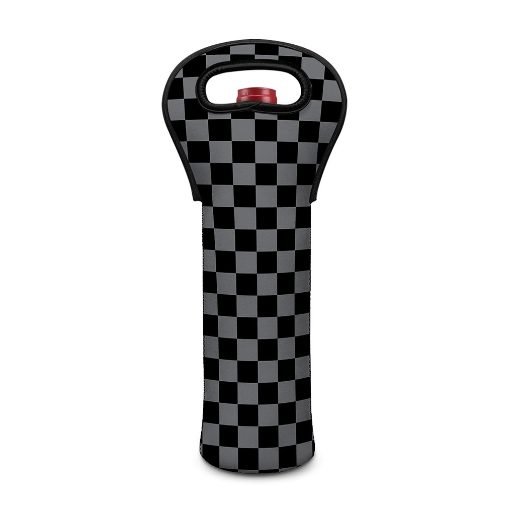 Grey And Black Checkered Pattern Print Single Neoprene Wine Tote