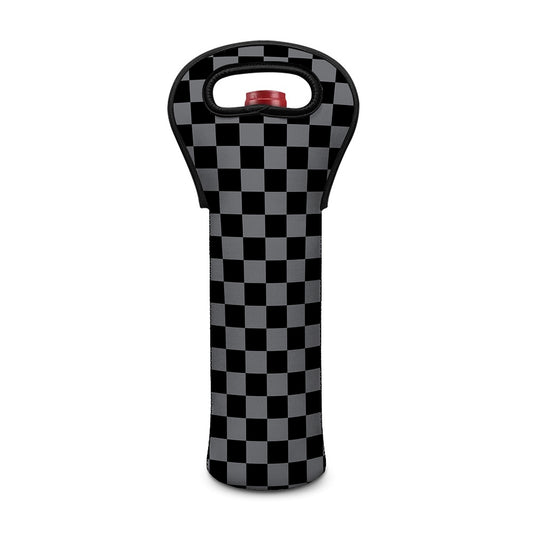 Grey And Black Checkered Pattern Print Single Neoprene Wine Tote