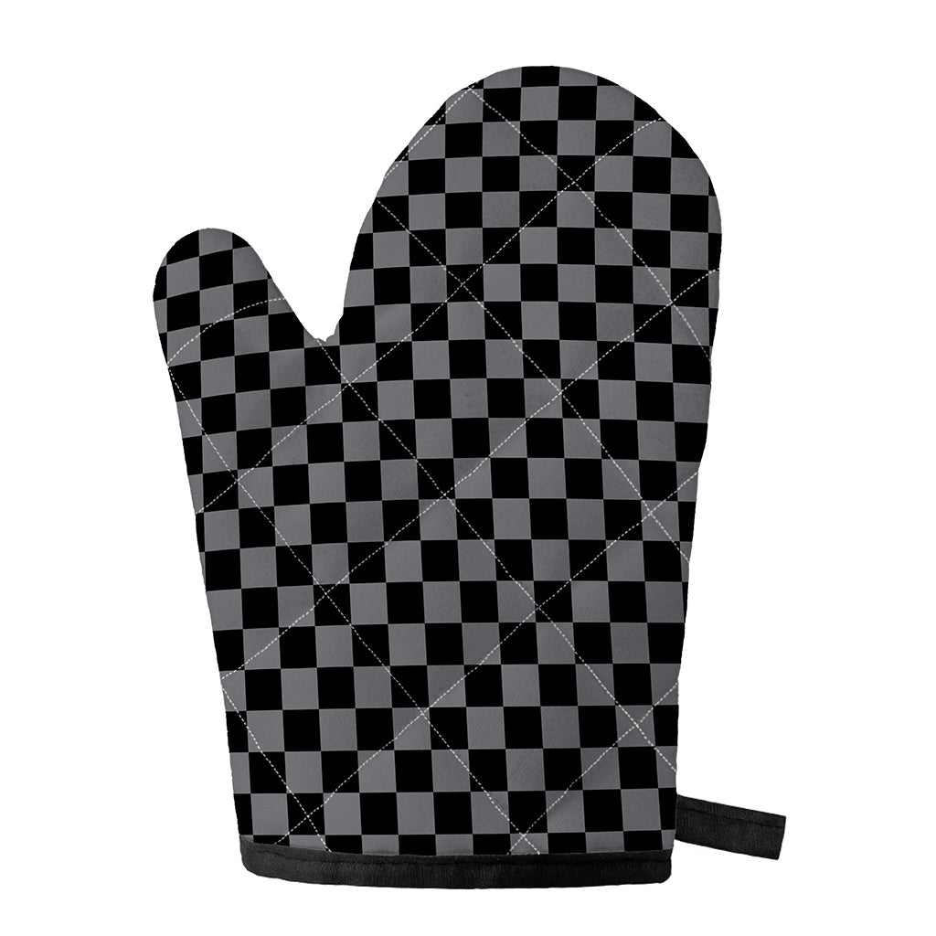 Grey And Black Checkered Pattern Print Single Oven Mitt
