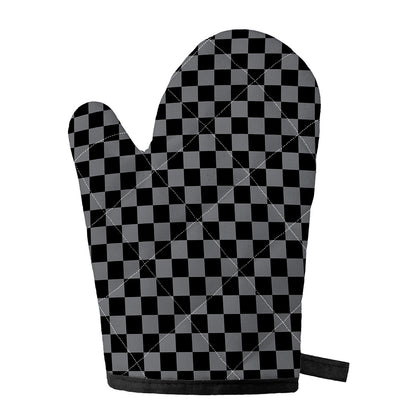 Grey And Black Checkered Pattern Print Single Oven Mitt