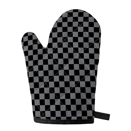 Grey And Black Checkered Pattern Print Single Oven Mitt