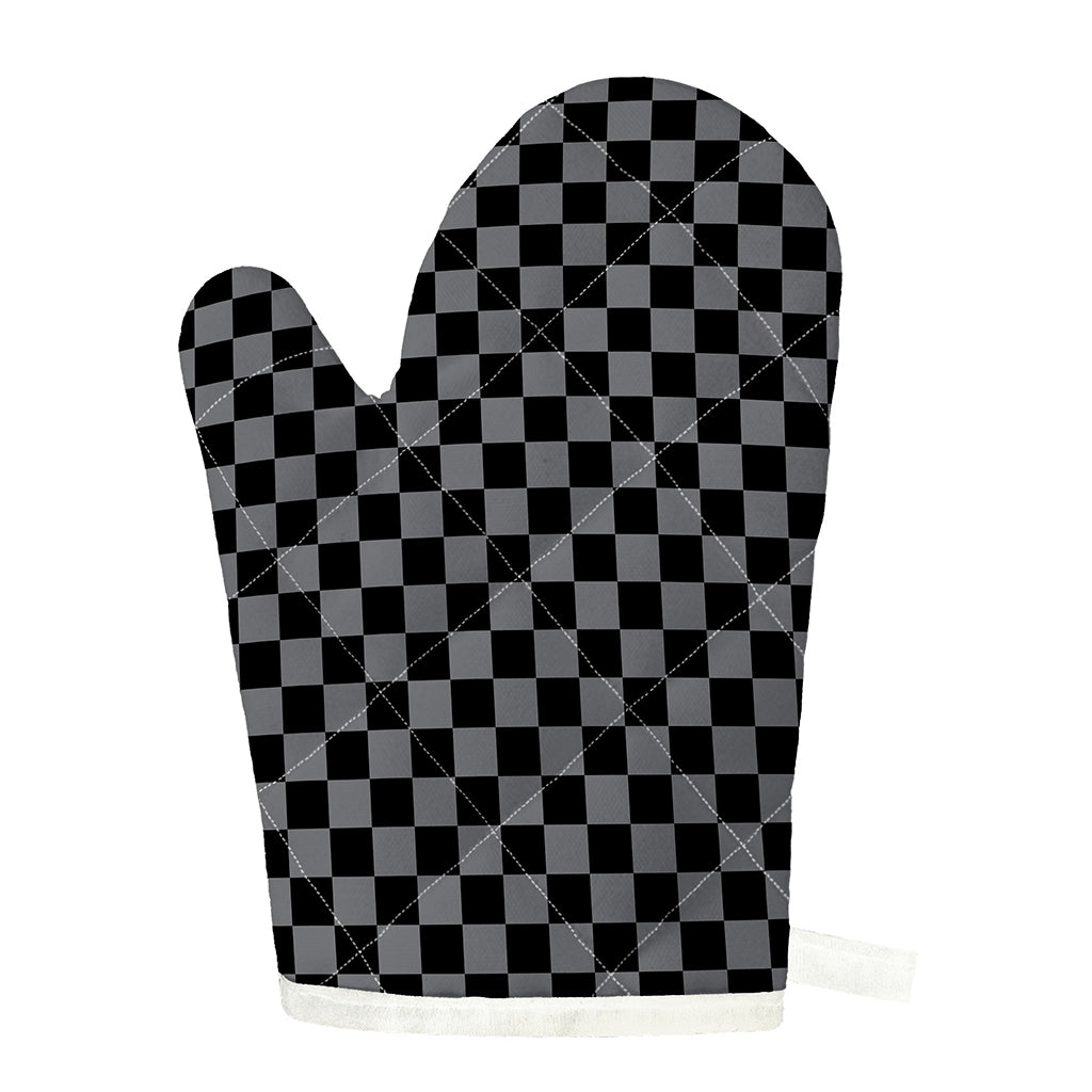 Grey And Black Checkered Pattern Print Single Oven Mitt