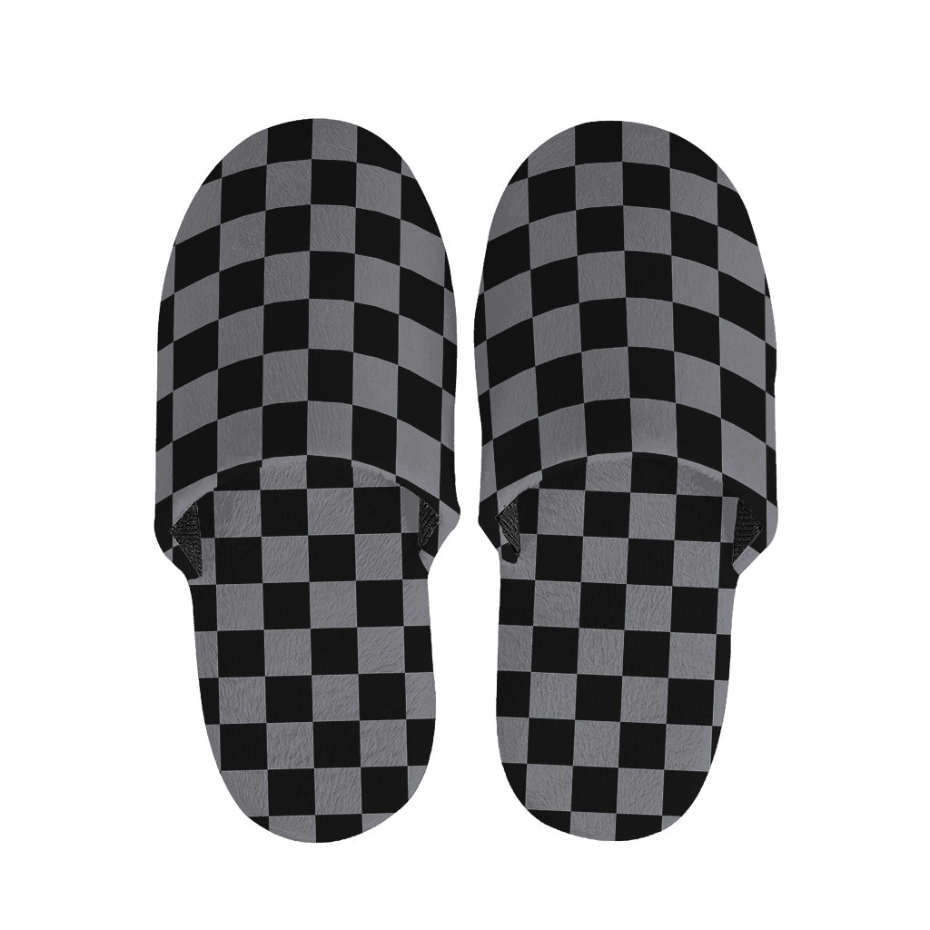 Grey And Black Checkered Pattern Print Slippers
