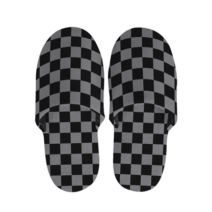 Grey And Black Checkered Pattern Print Slippers