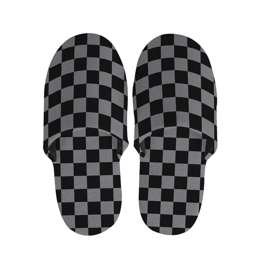 Grey And Black Checkered Pattern Print Slippers