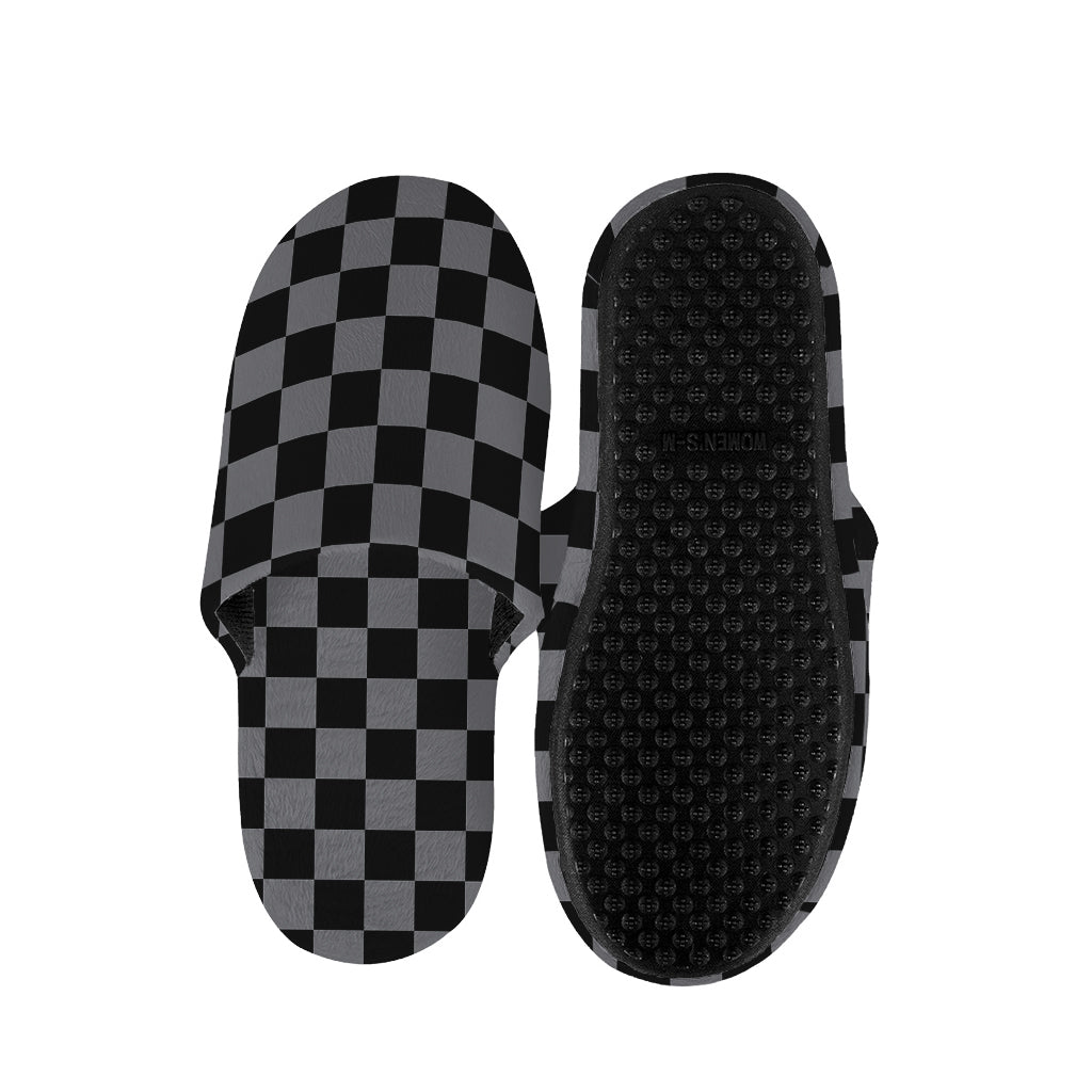 Grey And Black Checkered Pattern Print Slippers