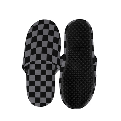 Grey And Black Checkered Pattern Print Slippers