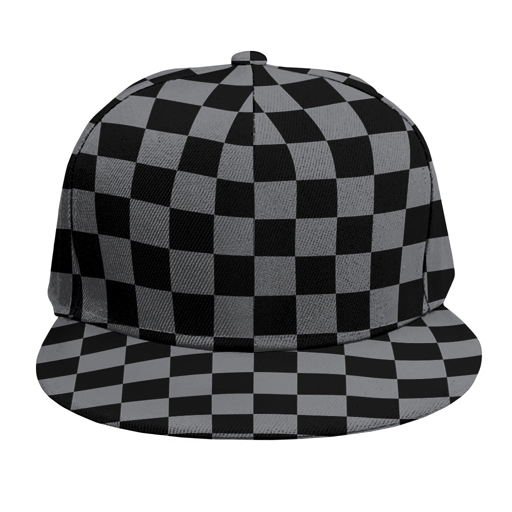 Grey And Black Checkered Pattern Print Snapback Cap
