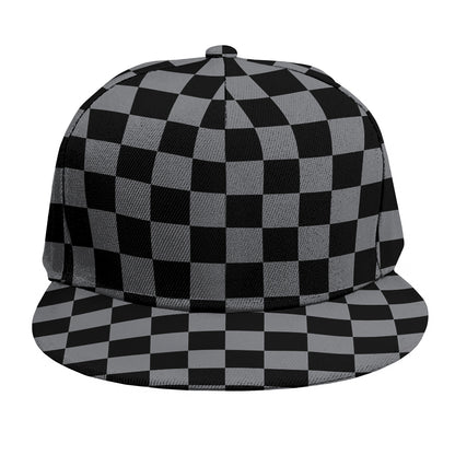 Grey And Black Checkered Pattern Print Snapback Cap