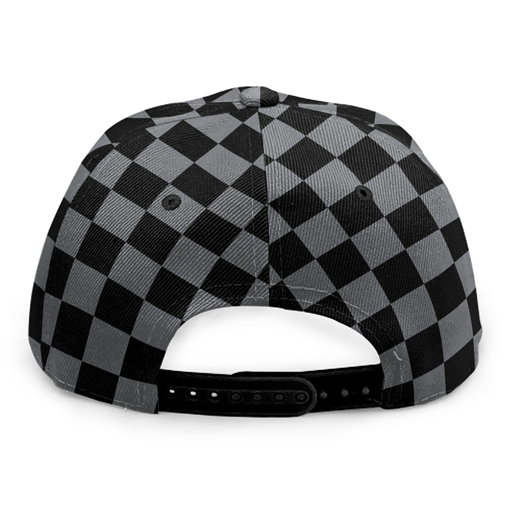 Grey And Black Checkered Pattern Print Snapback Cap