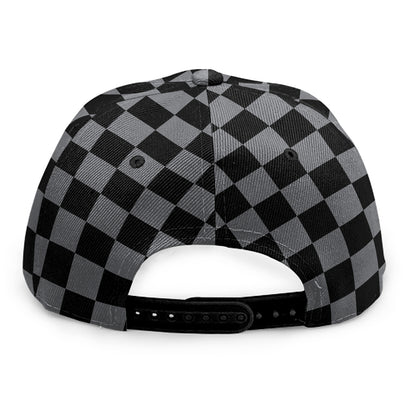 Grey And Black Checkered Pattern Print Snapback Cap