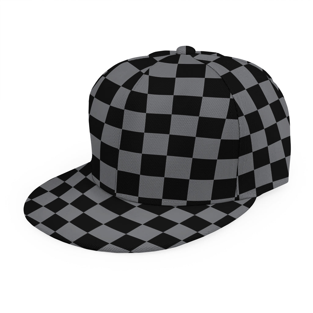 Grey And Black Checkered Pattern Print Snapback Cap