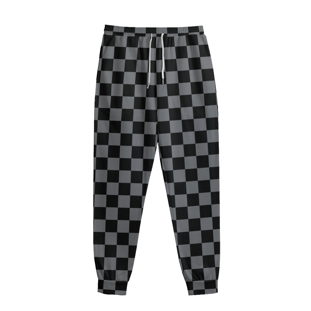 Grey And Black Checkered Pattern Print Sweatpants