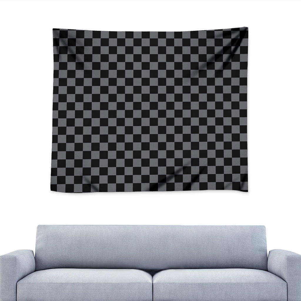 Grey And Black Checkered Pattern Print Tapestry