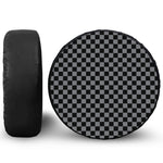 Grey And Black Checkered Pattern Print Tire Cover