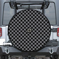 Grey And Black Checkered Pattern Print Tire Cover With Camera Hole