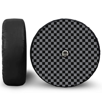 Grey And Black Checkered Pattern Print Tire Cover With Camera Hole
