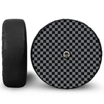 Grey And Black Checkered Pattern Print Tire Cover With Camera Hole