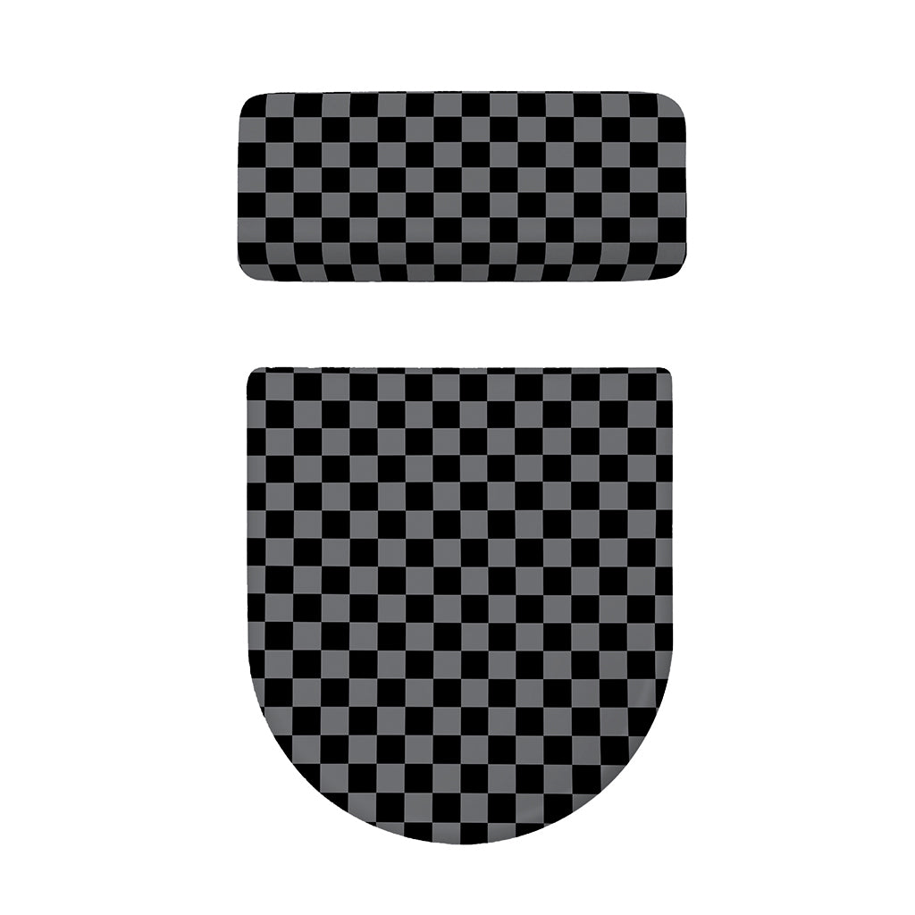 Grey And Black Checkered Pattern Print Toilet Lid And Tank Cover Set