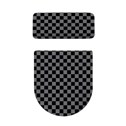 Grey And Black Checkered Pattern Print Toilet Lid And Tank Cover Set