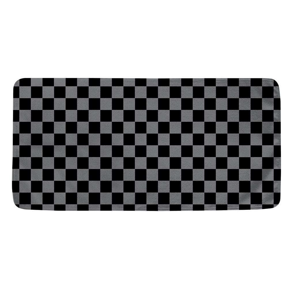 Grey And Black Checkered Pattern Print Towel